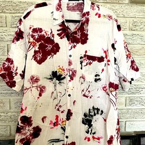 Linen Floral Short Sleeve Button Down
